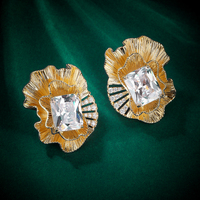 016112 gros bijoux de mode zircone diamant boucles d'oreilles pour les femmes déclaration feuille d'or fleur boucles d'oreilles bijoux