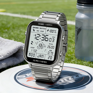 <span class=keywords><strong>Montre</strong></span> électronique étanche Skmei 1888 avec affichage numérique LED, affichage de la semaine, bracelet en acier inoxydable, <span class=keywords><strong>montre</strong></span> de sport pour homme, mode business - Product Image 1