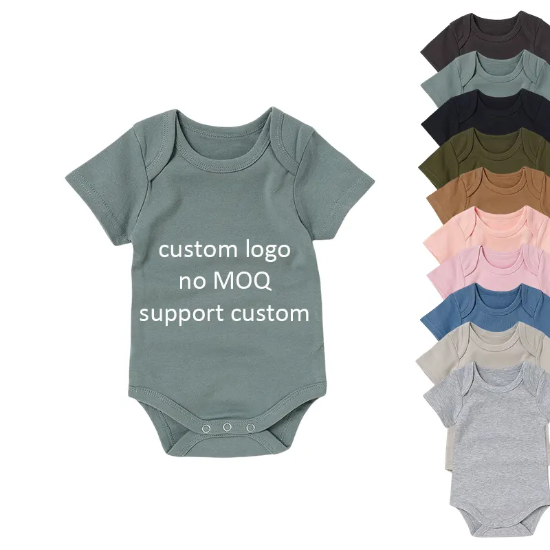 Organic Lap Shoulder Short Sleeve Baby Bodysuit 100% Cotton Newborn Infant Baby Summer Rompers