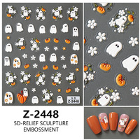 Nuevas pegatinas de uñas en relieve para Halloween, calcomanías autoadhesivas impermeables con diseños de fantasma, calavera, murciélago, calabaza y telaraña para manicura DIY