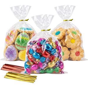 Bolsas de celofán para dulces de 5x7 pulgadas, transparentes, de plástico OPP, con 200 atadores de alambre para empaquetar regalos y almacenar alimentos - Product Image 1