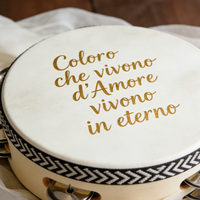 Custom Printed Text Wooden Wedding Tambourine with Natural Sheepskin, Handheld Percussion Drum for Wedding Party Favor