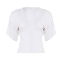 T-shirt essentiel à col en V pour femme, coupe slim décontractée d'été, manches courtes, tricoté avec impression numérique