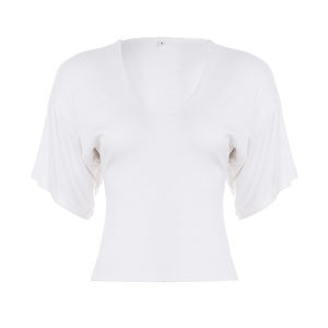 T-shirt essentiel à col en V pour femme, coupe slim décontractée d'été, manches courtes, tricoté avec impression numérique - Product Image 6