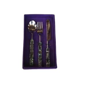 Ensemble de couverts en acier de haute qualité avec mosaïque de nacre verte incrustation couverts ensemble de dîner en acier inoxydable décor de cuisine à la maison - Product Image 1