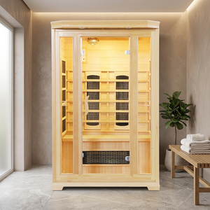 Sauna infrarroja interior para 2 personas con terapia de luz roja y estructura de madera, precio al por mayor - Product Image 1