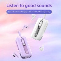 Nouveaux écouteurs sans fil avec batterie externe 5000 mAh 2-en-1, affichage LED, charge rapide 22,5 W, écouteurs intra-auriculaires portables Bluetooth pour extérieur