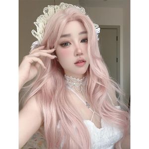 Perruque longue bouclée rose avec frange latérale, ligne de cheveux naturelle, fibre Kanekalon, couvre-tête complet pour femmes - Product Image 5