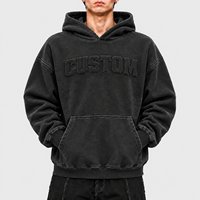 Sweat à capuche personnalisé délavé à l'acide, poids lourd 400 GSM, logo 3D en relief, OEM, faible MOQ, coupe ample oversize, style vintage pour homme