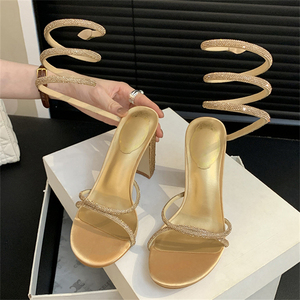 Sandales à talons hauts XSD Crystal style romain à brides, à enfiler, pour l'été, avec jupe courte, talons fins - Product Image 1