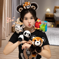 Peluches de raton laveur et panda roux style zoo avec yeux bleus, sac à bandoulière raton laveur, peluche perroquet, poupées en peluche en gros