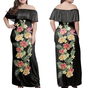 Polynesian ดอกไม้ฮาวาย Frangipani ผสมพิมพ์ชุดสตรียาวแน่นติดตั้งเผ่า Maxi ขนาดใหญ่3XL สุภาพสตรีเสื้อผ้า