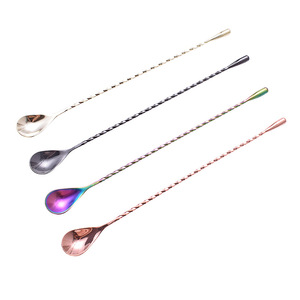 Teardrop Bar <b>Spoon</b> 304 Stainless Steel Fine Threaded Cocktail Stirring <b>Spoon</b> Durable Mixing <b>Spoon</b> For Bartending - Product Image 1