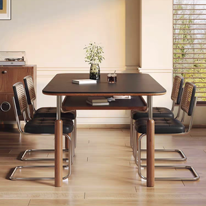 Ensemble de chaises de Table à manger en bois massif rétro français Support complet Dalle de roche Style design du milieu du siècle Usage domestique nordique américain - Product Image 3