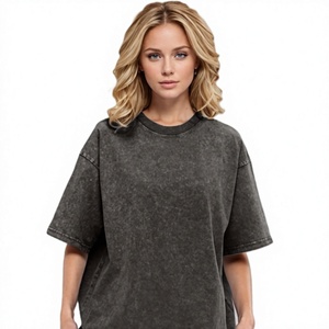 Camiseta de Cuello Redondo Extra Grande para Mujer, Manga Corta, Color Sólido, Algodón Lavado, Corte Holgado, Tejido Jersey, para Todas las Temporadas - Product Image 1