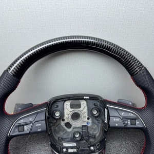Pour <span class=keywords><strong>Audi</strong></span> Q3 Q5 Q7 Q8 <span class=keywords><strong>RS</strong></span> Q3 <span class=keywords><strong>RS</strong></span> Q5L Volant à fond plat perforé en Fiber de carbone avec palettes et boutons Accessoires de voiture - Product Image 3
