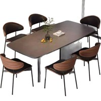 Table à manger en dalle de pierre pour usage domestique, petits salons, style italien, nouvelle collection 2026, luxe léger, moderne, minimaliste, rectangulaire, 6 places