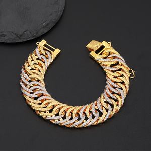 Jxx Women's 24K Gold Plated Dubai Heavy Gold <b>Bracelet</b> High Quality Two-Tone Design with Zircon <b>Charm</b> and Brass Material - Product Image 3