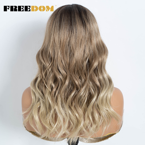 Tự do 20 inch tổng hợp ren phía trước tóc giả với ren trong suốt cho phụ nữ dài xoăn lượn sóng cho tóc vàng nâ<span class=keywords><strong>u</strong></span> cosplay tóc giả - Product Image 4