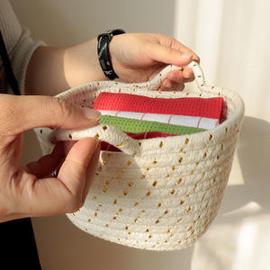 Cesta de almacenamiento redonda de cuerda de algodón nórdico, trenzada, con asa, hecha a mano, juego de 3 piezas para alimentos y artículos diversos - Product Image 2