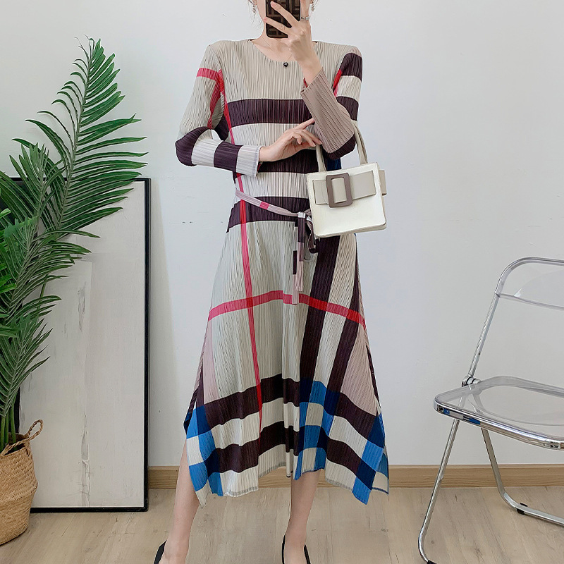 High-end printed dresses for women 2025 spring new style fashion women's  clothing elegant plaid long dress in stock| Alibaba.com