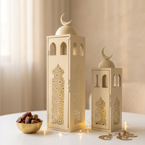 Faroles Beige con Forma de Mezquita, con Decoración Lunar y Recortes Geométricos para la Decoración del Hogar en Ramadán - Product Image 5