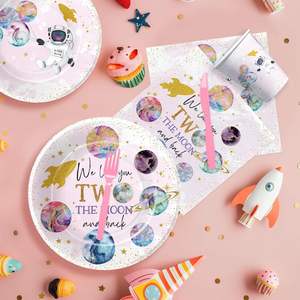 Factory Direct Girl Outer Space <b>Birthday</b> Party Supplies Pink Galaxy Dinnerware Set with <b>Table</b> Covers and <b>Birthday</b> Banner - Product Image 1