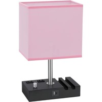 Station de charge pour téléphone avec ports USB Type A+C, interrupteur à bouton, lampe de table en fer, abat-jour en tissu multicolore avec ampoule LED E26/E27