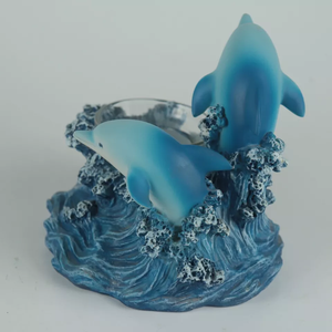 Chinese Factory <strong>Dolphins</strong> on Waves Resin Votive <strong>Candle</strong> <strong>Holder</strong> Matching Trinket Ocean Style <strong>Candle</strong> Stick Tealight Blue Home Decor - Product Image 2