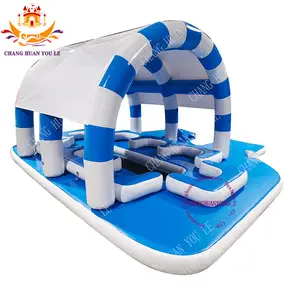 Inflatable Aqua Banas Floating Island Raft Water Leisure Platform With Removable Tent Drop Stitch