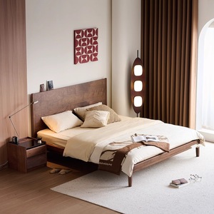 Lit en bois massif de noyer noir d'Amérique du Nord, 1,8 m, plateforme, dossier haut, style minimaliste, meubles de chambre à coucher - Product Image 4