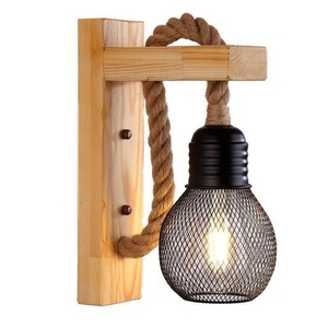 <span class=keywords><strong>Applique</strong></span> murale LED rustique industrielle en bois et <span class=keywords><strong>corde</strong></span> de chanvre, cage à ampoule en maille, CRI 90 élevé, lampe vintage style ferme pour chambre, café, restaurant - Product Image 3