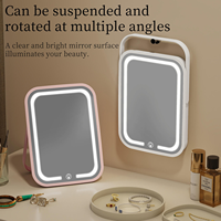 Miroir de Maquillage Cosmétique Portable en Plastique avec Logo Personnalisé, LED, Finition Argentée, Lumière Tricolore, Vente en Gros