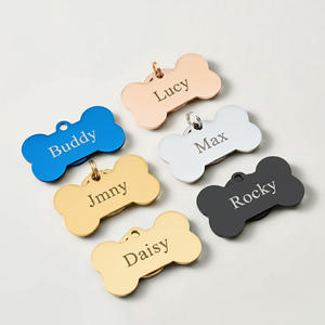 Plaque d'identification pour chien personnalisée, étiquette d'identification pour animal de compagnie, étiquette de nom pour chien en forme d'os, en acier inoxydable, étiquette pour chiot durable, gravée, multicolore - Product Image 1