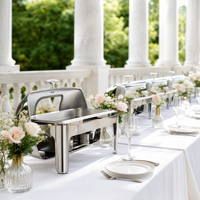 Ensemble de réchauds de luxe à couvercle roulant, chauffe-plats commerciaux en acier inoxydable pour buffet avec supports à combustible, équipement de restauration