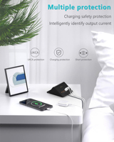 Station de charge USB multi-ports noire 35W avec support pour téléphone, 3 ports USB C, 3 ports USB A, charge rapide PD20W, station d'accueil de bureau