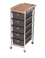 Chariot de Salon Luxmars Personnalisable en Bois Peint, Style Chinois Moderne, 4 Roues, pour Maison, Bureau, Extérieur, Salon