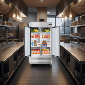 Congélateur vertical commercial de 32,2 pouces de largeur, double porte, dégivrage automatique, acier inoxydable, 8 étagères réglables, équipement de réfrigération - Product Image 2