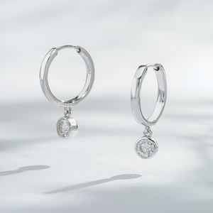 Starsgem 0.4ct 3.9mm Round Brilliant Cut Lab Grown Diamond Bezel <b>Set</b> 18K White <b>Gold</b> Luxury Unisex <b>Earrings</b> - Product Image 2