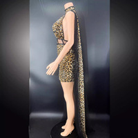 Robe de soirée mi-longue à sequins imprimé léopard, col licou, coupe trapèze, en mousseline de soie avec dentelle, taille empire, anti-statique, pour l'été