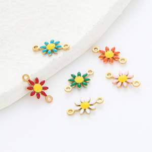 ファッションステンレススチール邪眼ドリップオイルゴールドエナメルペンダントチャーム手作りデイジーフラワーコネクター - Product Image 1