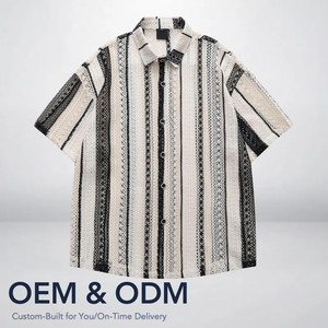 <span class=keywords><strong>Chemise</strong></span> rétro à rayures pour hommes <span class=keywords><strong>Chemise</strong></span> d'été décontractée coupe ample Style américain maille creuse à manches courtes tricotée pour l'île - Product Image 1