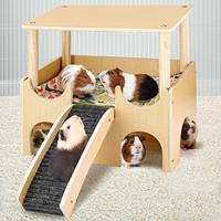 Grand hamac en bois pour cochon d'Inde, accessoires de cachette, maisons à 2 niveaux pour hamsters, petit lit pour lapin avec escalier