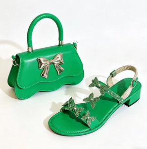 MD-186 Summer Hot Sale Sweet Ladies butterfly Rhinestone <strong>Sandals</strong> with <strong>Bow</strong> Ties Bags 2 Pieces Set Women's Flat <strong>Sandals</strong> Purse Set - Product Image 5