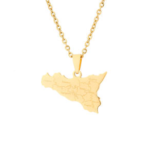2024 moda Acero inoxidable <span class=keywords><strong>Sicilia</strong></span> <span class=keywords><strong>mapa</strong></span> y ciudad collares hombres y mujeres pareja estilo étnico colgante joyería collar - Product Image 1