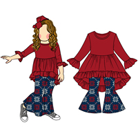 Nouveau design de haute qualité Ensemble de vêtements à semelles cloches Tenue de Noël pour bébés et enfants Blouse et pantalon pour garçons et filles