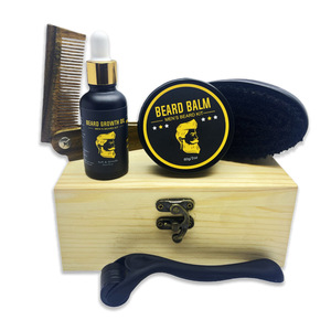 Kit de cuidado de barba con bálsamo, aceite, peine, cepillo, rodillo y bolsa para el crecimiento y peinado de la barba masculina - Product Image 2