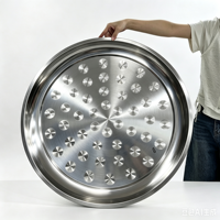 Plateaux ronds en acier inoxydable de 25 à 70 cm, motif diamant, grande assiette de service, plateau de banquet, assiette à dîner en métal