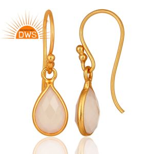 Newly Arrival 18k Gold Plated Sterling Silver Dangle Earrings Rose Chalcedony Gemstone Earrings Jewelry Supplier - Product Image 3