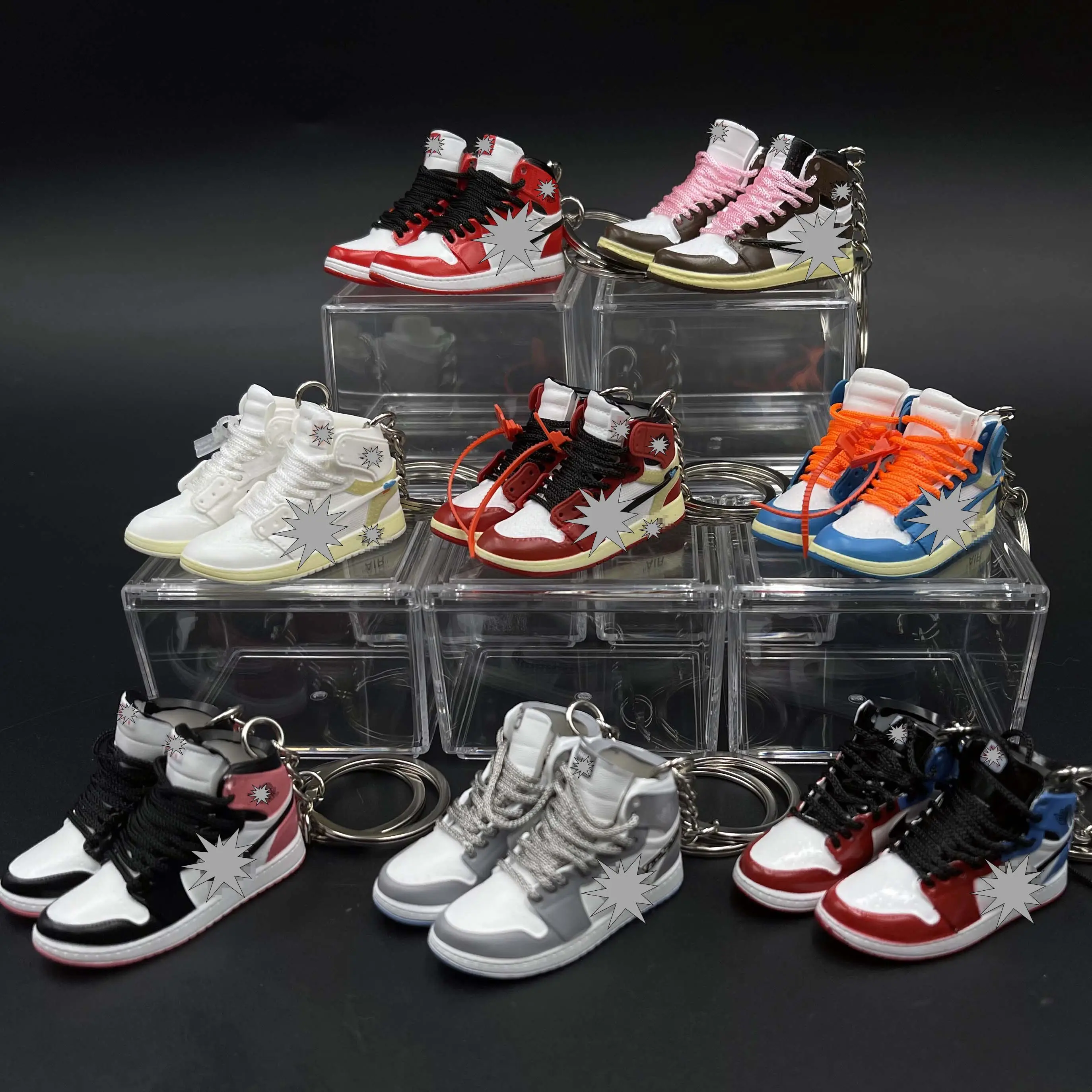 Wholesale Custom Plastic PVC Rubber YZY 350 v2 Air AJ 1 OW Basketball Shoe Sneaker Keychain With Mini box